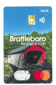 Front of BS&L Mastercard Debit Card with a photo of a red covered bridge and blue sky