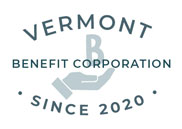 infographic showing Vermont Benefit Corporation since 2020 and showing illustration of a hand holding the letter B