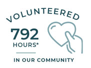 icon graphic saying volunteered 792 hours in our community with asterisk after word hours 