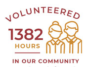 Volunteered 1382 hours in our community icon graphic with icon showing two people