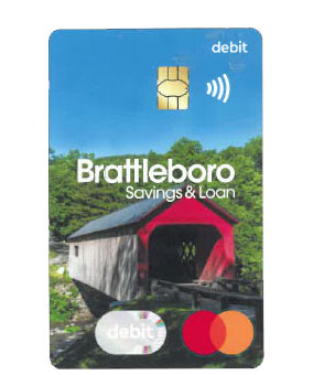 Mastercard debit card with picture of red covered bridge